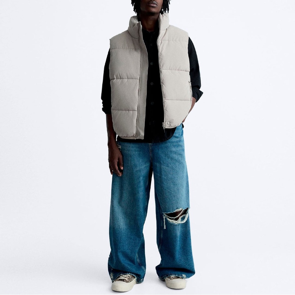 Gray Puffer‎ Vest ZARA Mens Parachute Gillet new